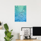 Beautiful shining effect blue treble clef poster (Thuiskantoor)
