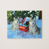 Beautiful Siberian Huskies in the snow Legpuzzel (Horizontaal)