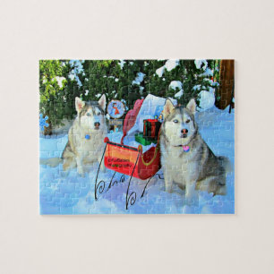 Beautiful Siberian Huskies in the snow Legpuzzel