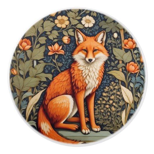 Beautiful Sitting Red Fox William Morris Inspired  Keramische Knop (Voorkant)