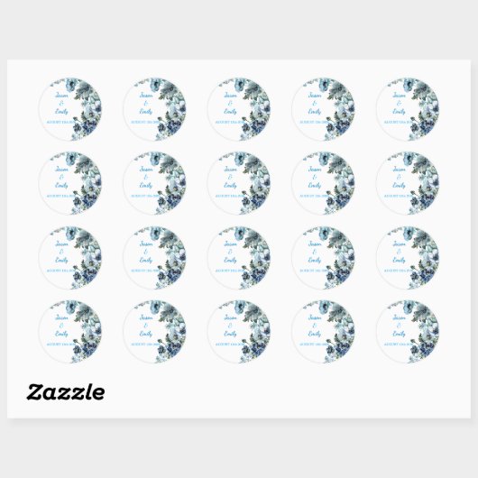 Beautiful Sky Blue Floral Wedding Stickers (Vel)