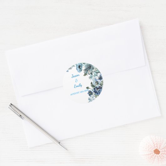 Beautiful Sky Blue Floral Wedding Stickers  (Envelop)
