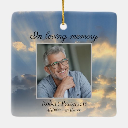 Beautiful Sky, In Loving Memory Memorial Photo Keramisch Ornament (Achterkant)