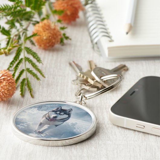 Beautiful Snow Wolf Sleutelhanger (Zijkant)