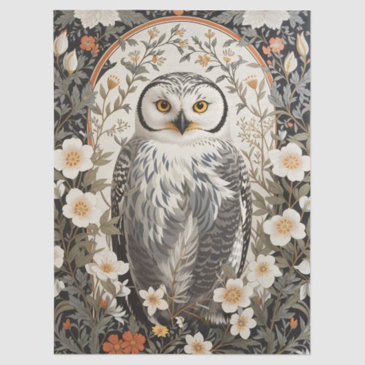 Beautiful Snowy Owl William Morris Inspired Tissuepapier (Voorkant)