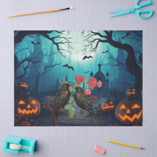 Beautiful Spooky Haunted Raven Halloween Decoupage Tissuepapier (Craft)