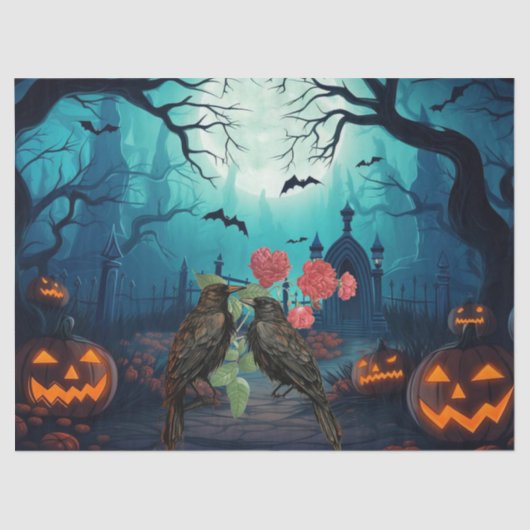 Beautiful Spooky Haunted Raven Halloween Decoupage Tissuepapier (Voorkant)