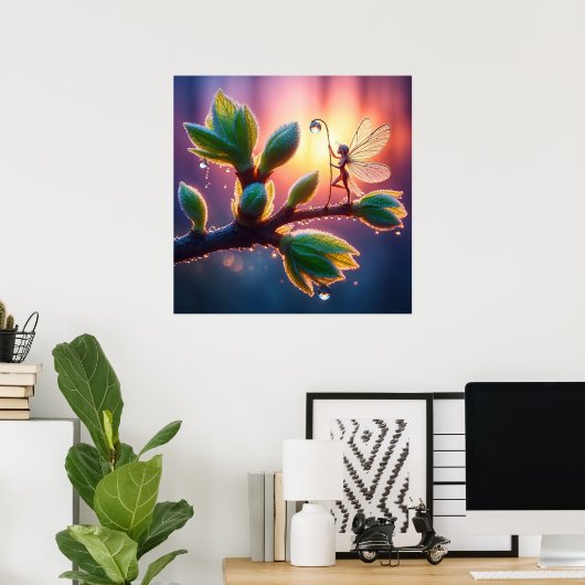 Beautiful spring nature with miniature pixie art poster (Thuiskantoor)