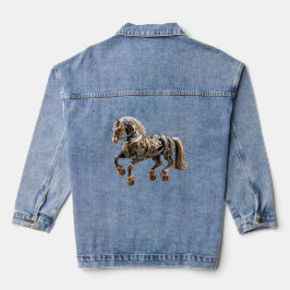 Beautiful Steampunk Stallion Gold Black Denim Jacket