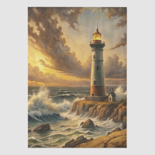 Beautiful Stormy Coastal Lighthouse Decoupage Tissuepapier (Voorkant)