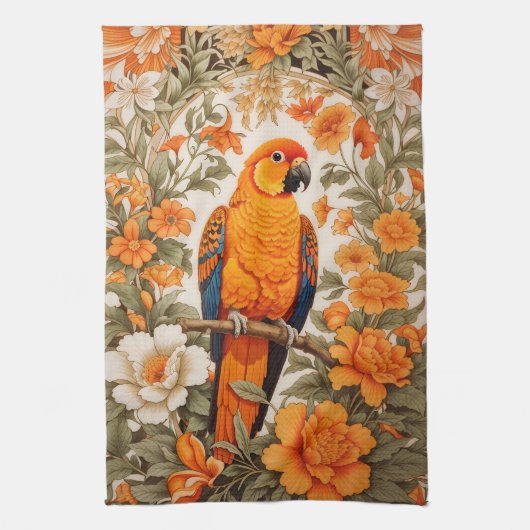 Beautiful Sun Conure William Morris Inspired Theedoek (Verticaal)