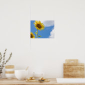 beautiful sun flowers with cloudy blue sky poster (Keuken)