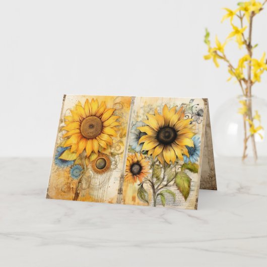 Beautiful sunflowers folded greeting card kaart (Gele Bloem)