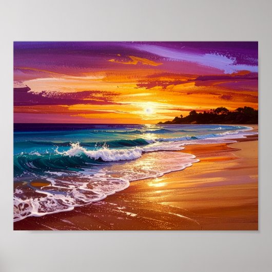 Beautiful Sunset Ocean Beach Walk Seascape Art Poster (Voorkant)