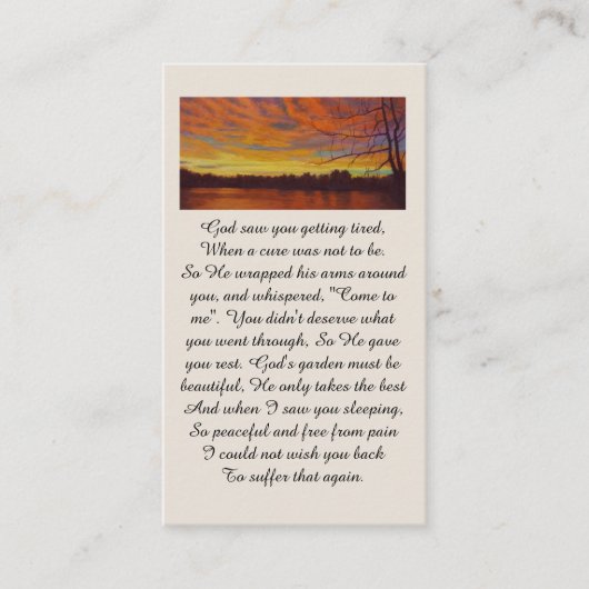 Beautiful Sunset on a Lake Memorial Prayer Card Visitekaartje (Voorkant)