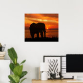 Beautiful Sunset with Silhouette of Elephant Poster (Thuiskantoor)