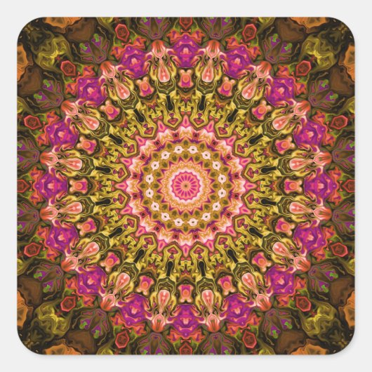 beautiful textile carpet mandala pattern vierkante sticker (Voorkant)