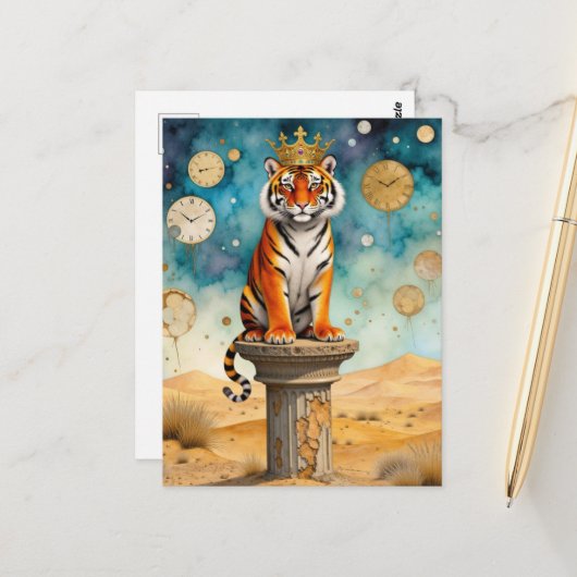 Beautiful Tiger in a Gold Crown Briefkaart (Voorkant / Achterkant in situ)
