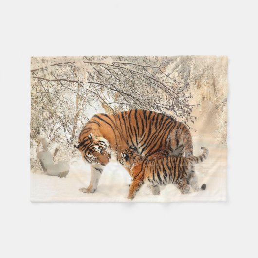 Beautiful Tiger with Cub in the Snow Fleece Deken (Voorkant (Horizontaal))