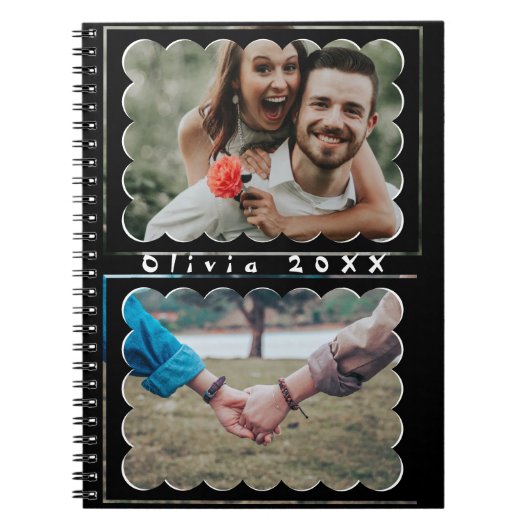 Beautiful Trendy Custom Monogram 2 Photo Collage Notitieboek (Voorkant)