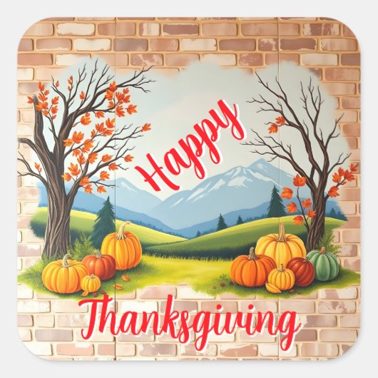 Beautiful Trendy Happy Thanksgiving Fall Vierkante Sticker (Voorkant)
