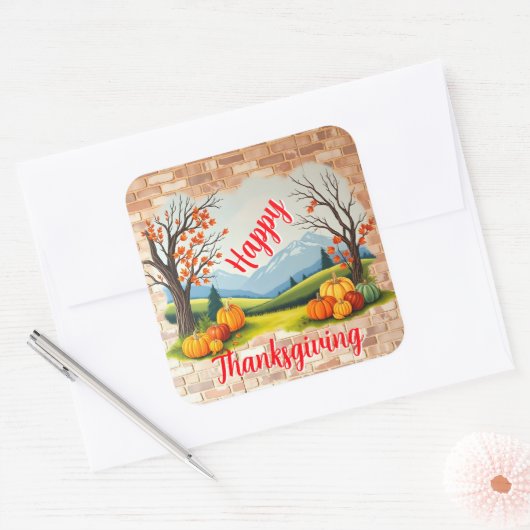 Beautiful Trendy Happy Thanksgiving Fall Vierkante Sticker (Envelop)