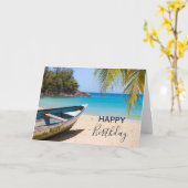 Beautiful Tropical Beach with a Rowboat Birthday Kaart (Gele Bloem)