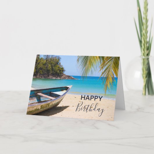 Beautiful Tropical Beach with a Rowboat Birthday Kaart (Voorkant)