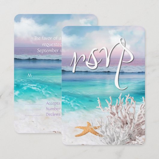 BEAUTIFUL TROPICAL OCEAN SUNRISE RSVP Weddenschap (Voorkant / Achterkant)