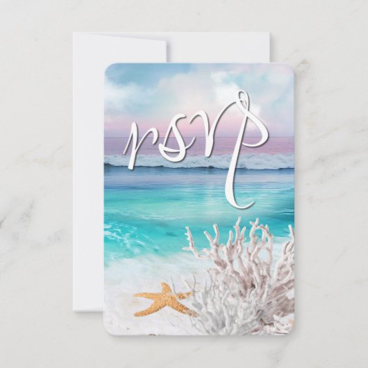 BEAUTIFUL TROPICAL OCEAN SUNRISE RSVP Weddenschap Kaartje (Voorkant)