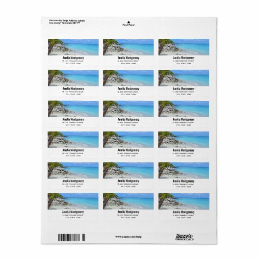 Beautiful Turquoise Tropical Beach Address Etiket (Full Sheet)