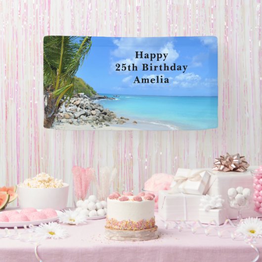 Beautiful Turquoise Tropical Beach Birthday Spandoek (Feest)