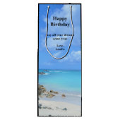 Beautiful Turquoise Tropical Beach Birthday Wijn Cadeautas (Achterkant)