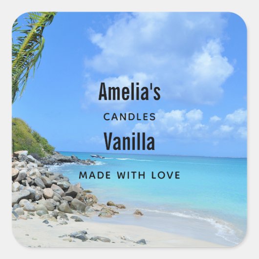 Beautiful Turquoise Tropical Beach Candle Business Vierkante Sticker (Voorkant)