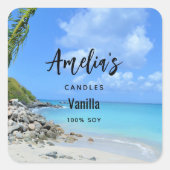 Beautiful Turquoise Tropical Beach Candle Business Vierkante Sticker (Voorkant)