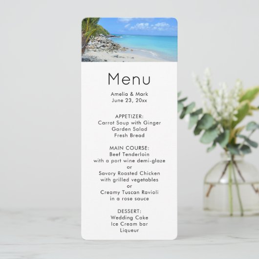 Beautiful Turquoise Tropical Beach Menu Kaart (Staand voorkant)