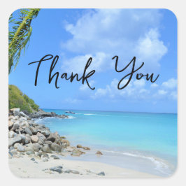 Beautiful Turquoise Tropical Beach Thank You Vierkante Sticker