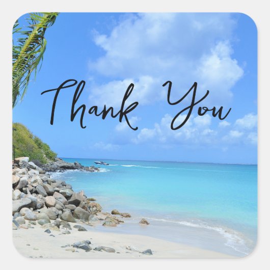 Beautiful Turquoise Tropical Beach Thank You Vierkante Sticker (Voorkant)