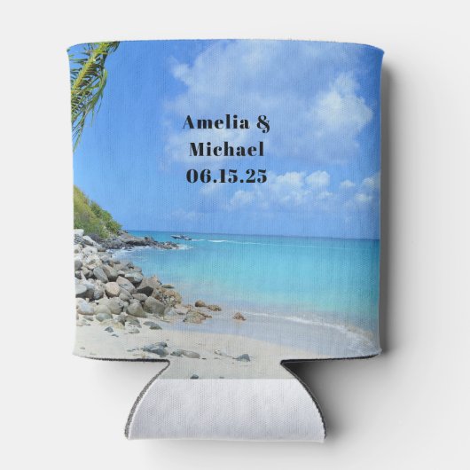 Beautiful Turquoise Tropical Beach Wedding Blikjeskoeler (Achterkant)