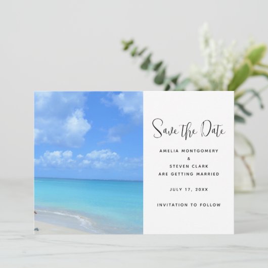 Beautiful Turquoise Tropical Beach Wedding Save The Date (Staand voorkant)