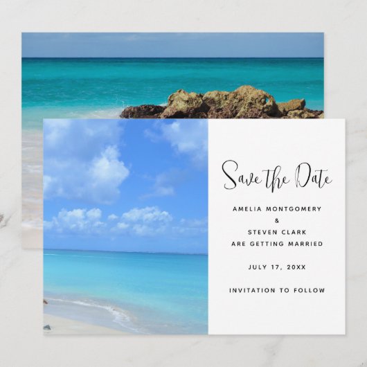 Beautiful Turquoise Tropical Beach Wedding Save The Date (Voorkant / Achterkant)