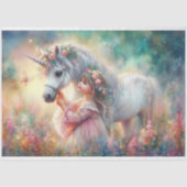 Beautiful Unicorn Little Girl Fantasy Decoupage Tissuepapier (Voorkant)