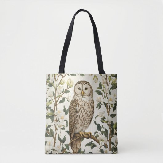 Beautiful Ural Owl And Magnolia Blossoms Tote Bag (Voorkant)
