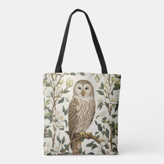 Beautiful Ural Owl And Magnolia Blossoms Tote Bag (Achterkant)