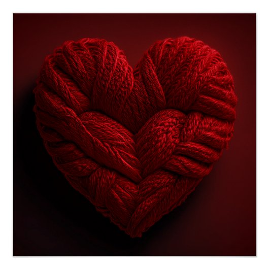 Beautiful Valentines Day Heart Made Of red Yarn Perfect Poster (Voorkant)