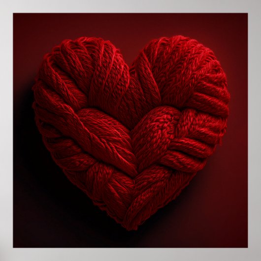 Beautiful Valentines Day Heart Made Of red Yarn Poster (Voorkant)
