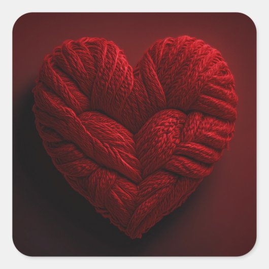 Beautiful Valentines Day Heart Made Of red Yarn Vierkante Sticker (Voorkant)