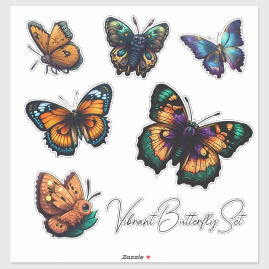 Beautiful vibrant colours Butterfly Set Sticker (Vel)