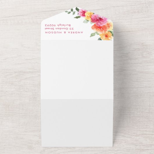 Beautiful Vibrant Pink Floral Wedding All In One Uitnodiging (Buitenkant)