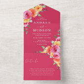 Beautiful Vibrant Pink Floral Wedding All In One Uitnodiging (Binnen)